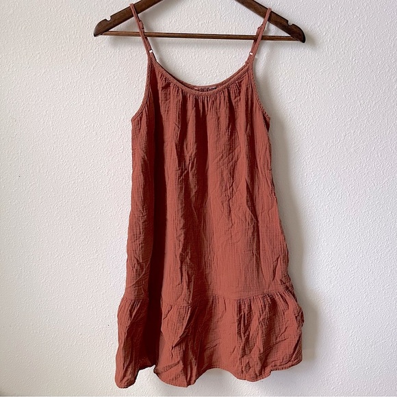 Free People Dresses & Skirts - Free People Rust Orange Ruffled Pleated Mini Pocket Sundress